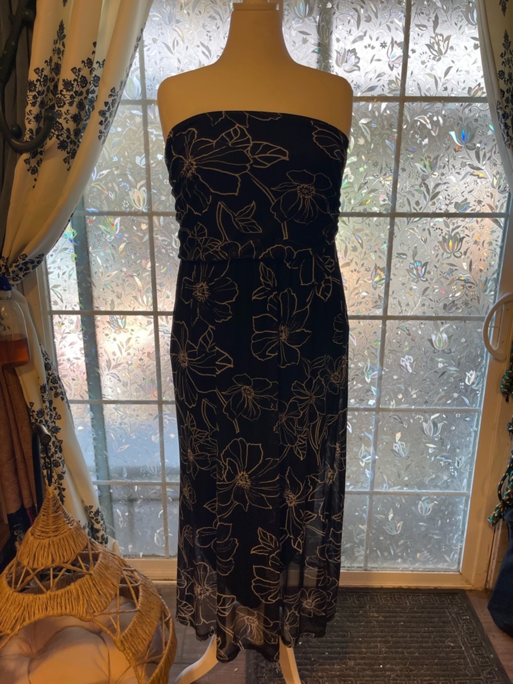 2/$40 Strapless Floral Maxi Dress - Black